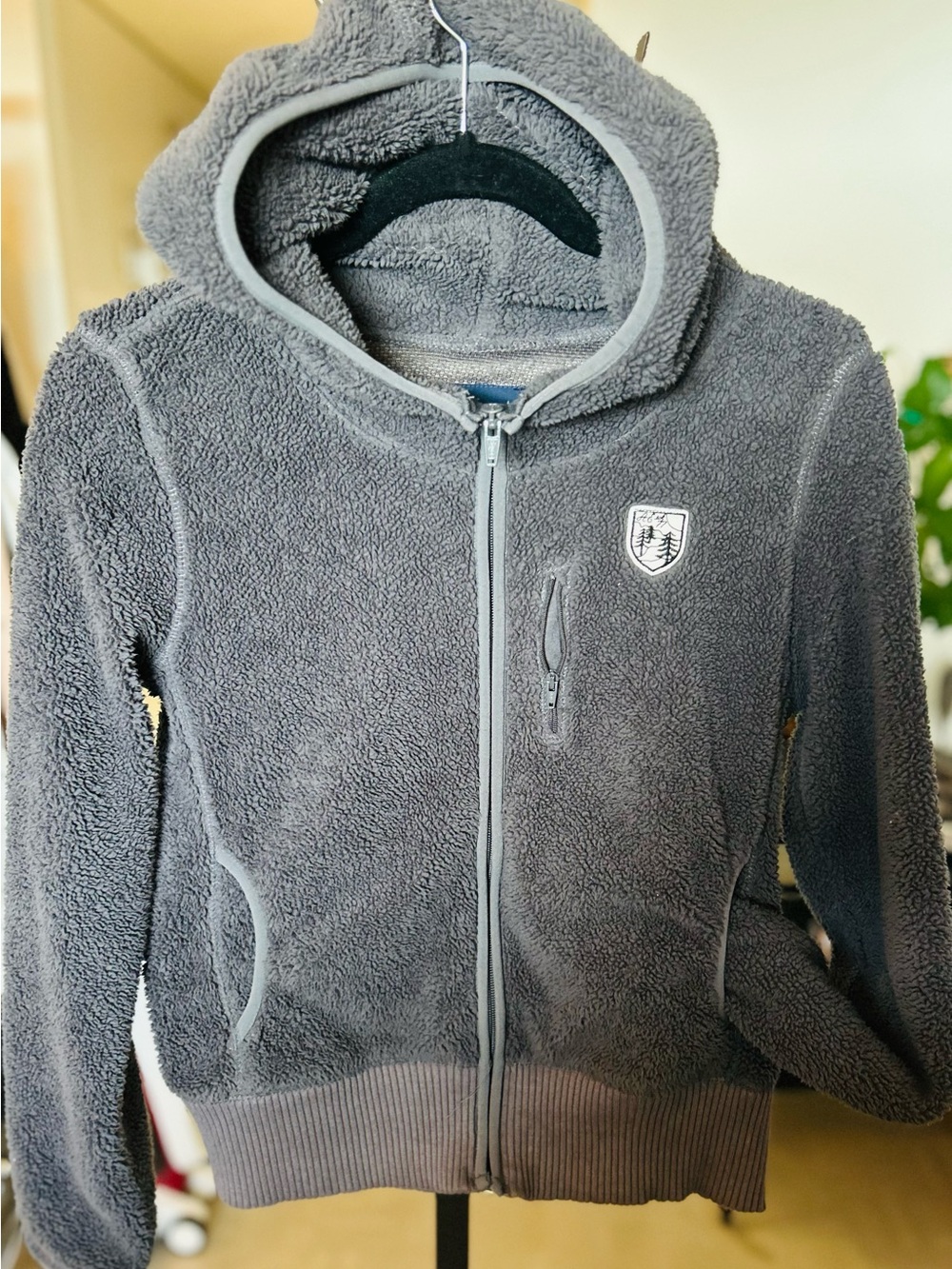 American Eagle Gray Plush Zip-Up Hoodie.